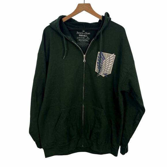 Attack On Titan Wings Of Freedom Anime Green Full Zip Hoodie Sweatshirt Mens XL - Picture 3 of 13